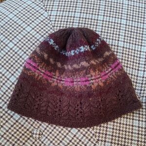 Ralph Lauren Fair Isle Lambswool Blend Knit Sweater Beanie Hat | Plum | OS